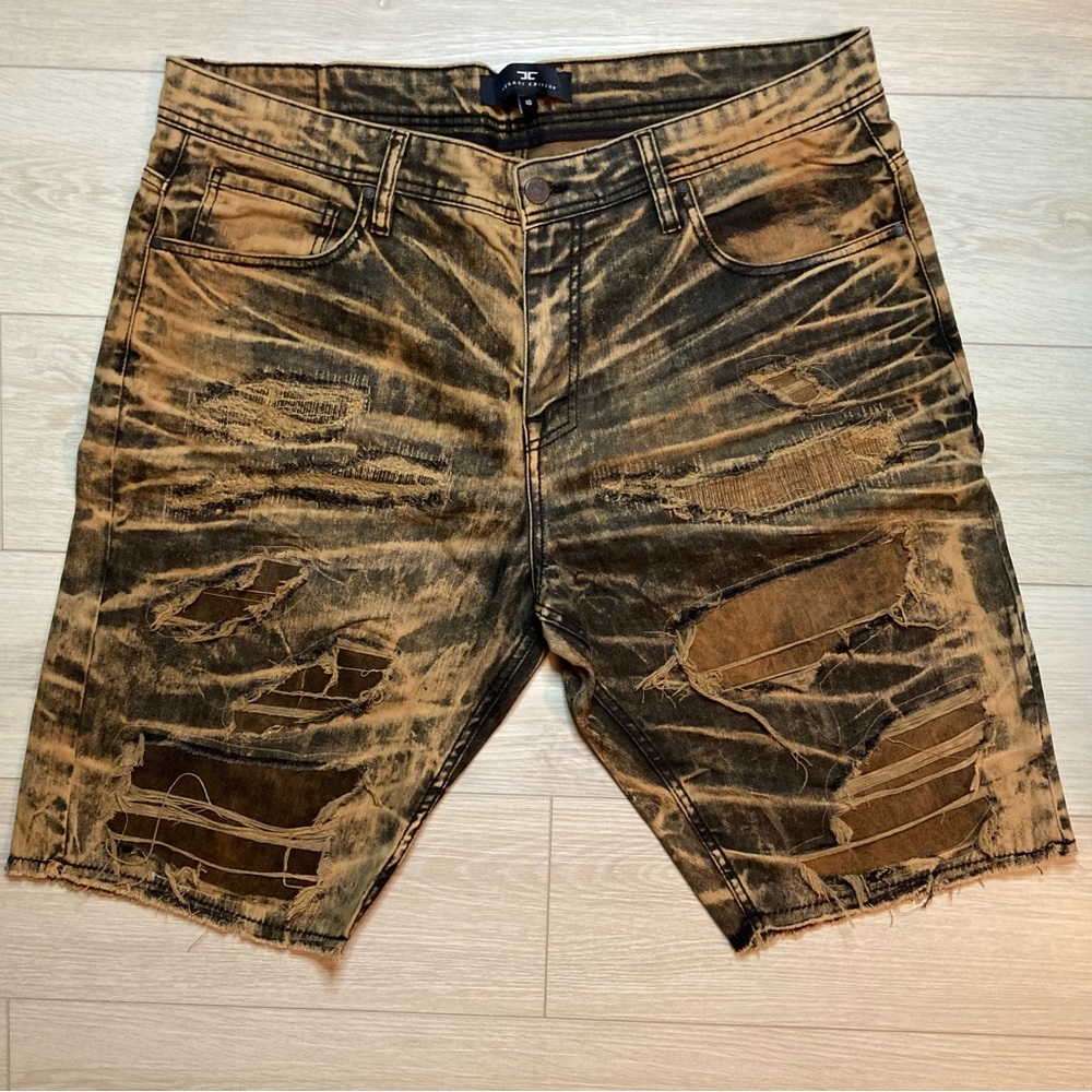 Men's Jordan Craig Legacy Edition, Black/Light Orange/Tan Denim Shorts, Size 40